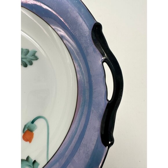 NORITAKE MORIMURA TWO HANDLED SERVING BOWL Floral Art Deco Blue Luster Ware - Picture 13 of 15